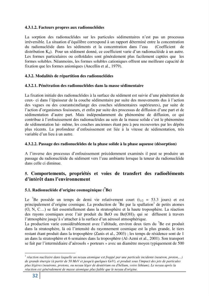 Fixation et dépôt de la radioactivité dans les compartiments de l\'environnement, air, sol et milieu marin au niveau de la région d\'Alger