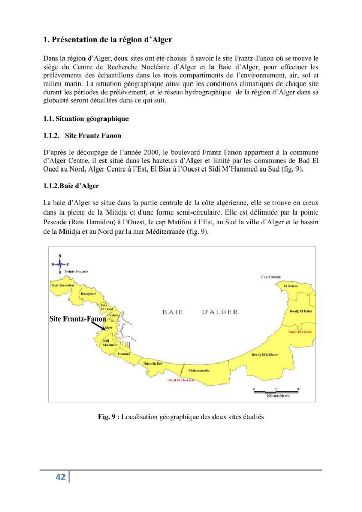 Fixation et dépôt de la radioactivité dans les compartiments de l\'environnement, air, sol et milieu marin au niveau de la région d\'Alger