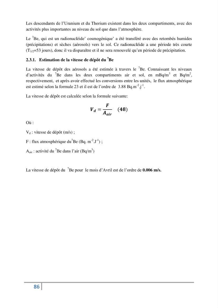 Fixation et dépôt de la radioactivité dans les compartiments de l\'environnement, air, sol et milieu marin au niveau de la région d\'Alger