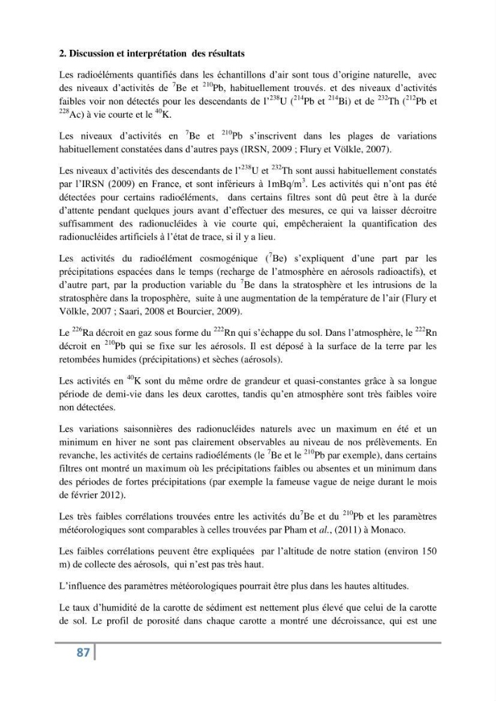 Fixation et dépôt de la radioactivité dans les compartiments de l\'environnement, air, sol et milieu marin au niveau de la région d\'Alger