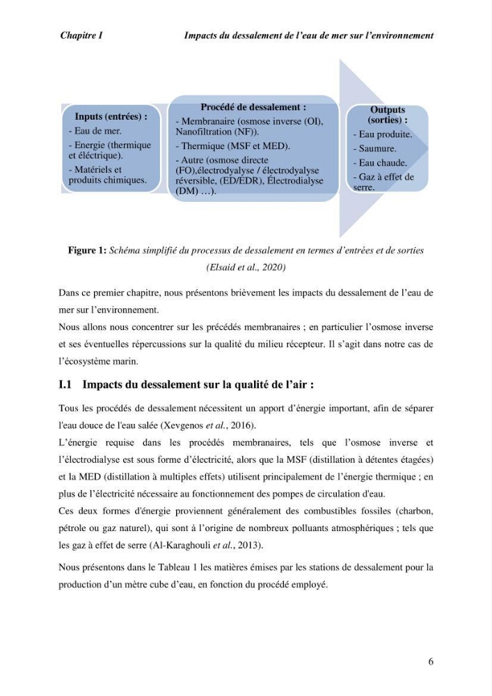 Caractérisation des rejets de saumure des stations de dessalement et leur impact sur le milieu récepteur: