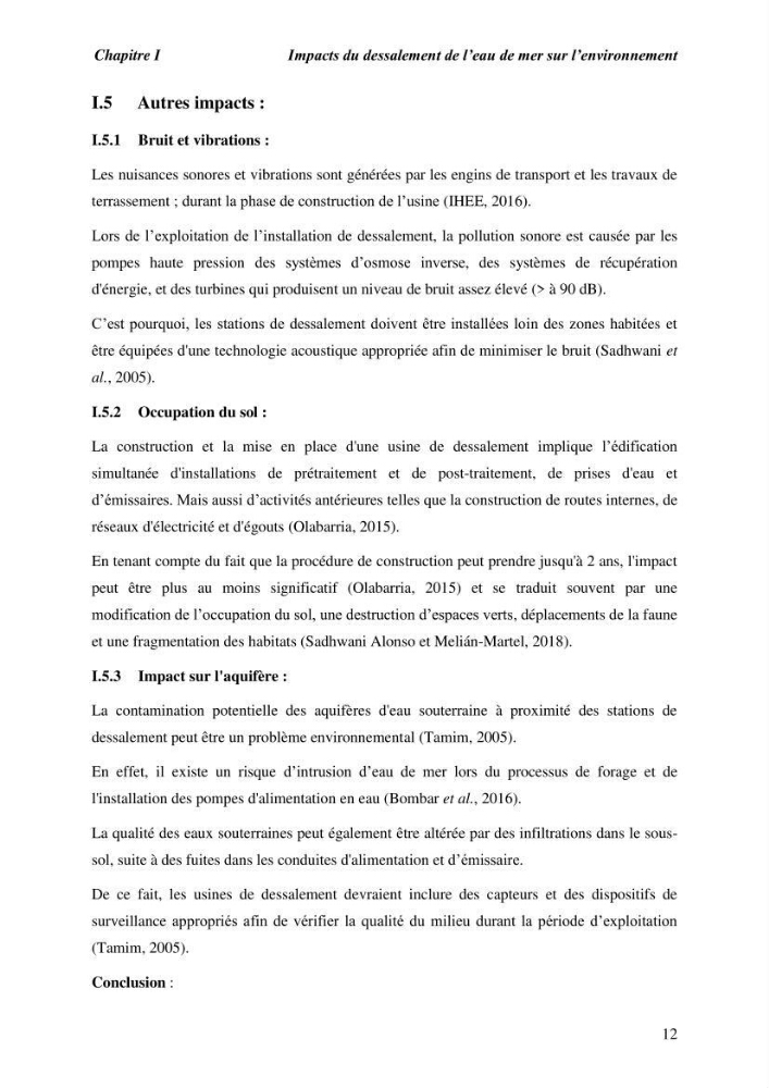 Caractérisation des rejets de saumure des stations de dessalement et leur impact sur le milieu récepteur: