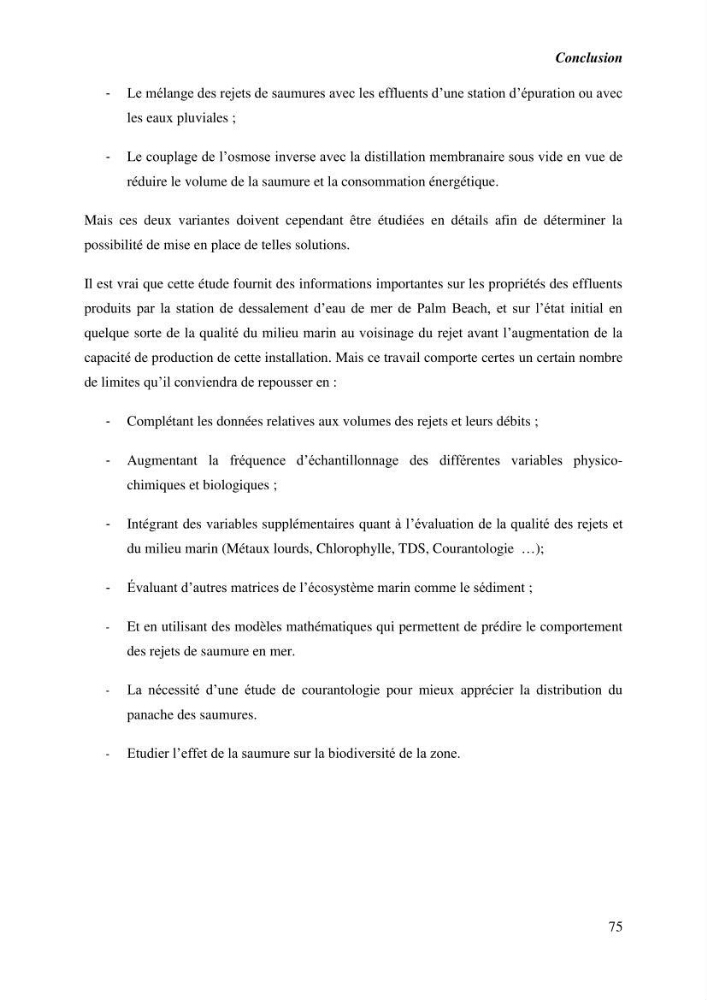 Caractérisation des rejets de saumure des stations de dessalement et leur impact sur le milieu récepteur: