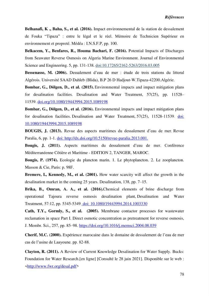 Caractérisation des rejets de saumure des stations de dessalement et leur impact sur le milieu récepteur: