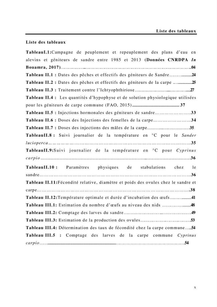 Maîtrise et suivi de la reproduction de quelques espèces de poissons d’eau douce: