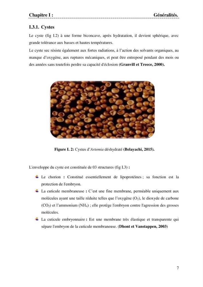 Determination d\'une partie de la flore bactérienne associee aux cystes d\'ARTEMIA (Leach 1819)