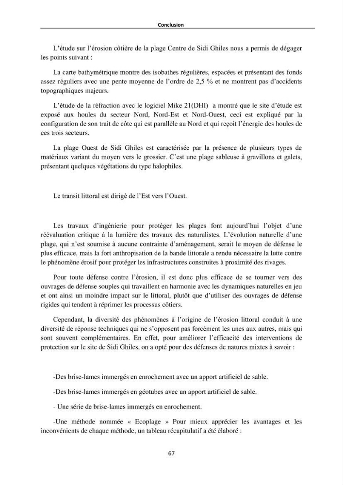 Etude de protection du rivage de Sidi Ghiles