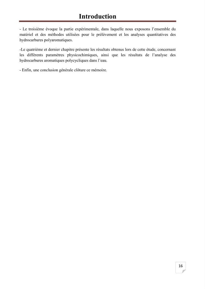 Etat de la pollution par les hydrocarbures aromatiques polycycliques dans les eaux de la baie de Bou-Ismail