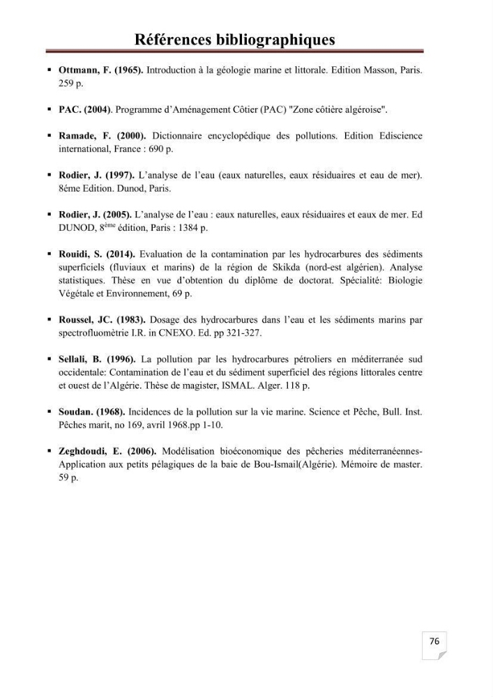 Etat de la pollution par les hydrocarbures aromatiques polycycliques dans les eaux de la baie de Bou-Ismail