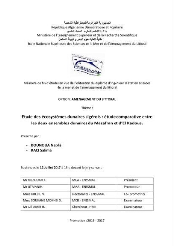 Etude des écosystèmes dunaires algérois Etude des écosystèmes dunaires algérois