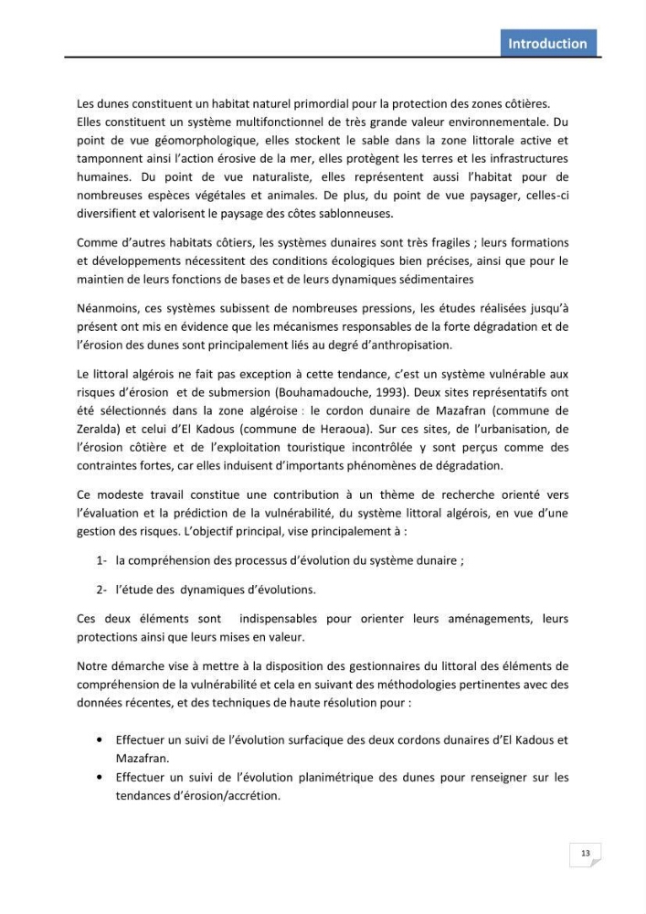 Etude des écosystèmes dunaires algérois