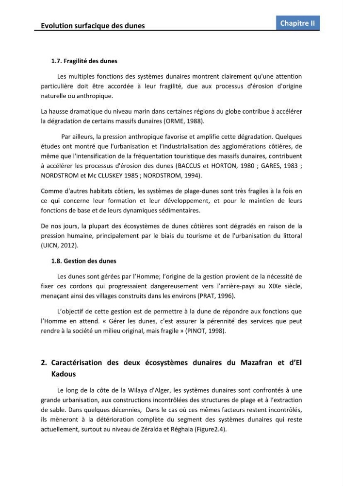 Etude des écosystèmes dunaires algérois
