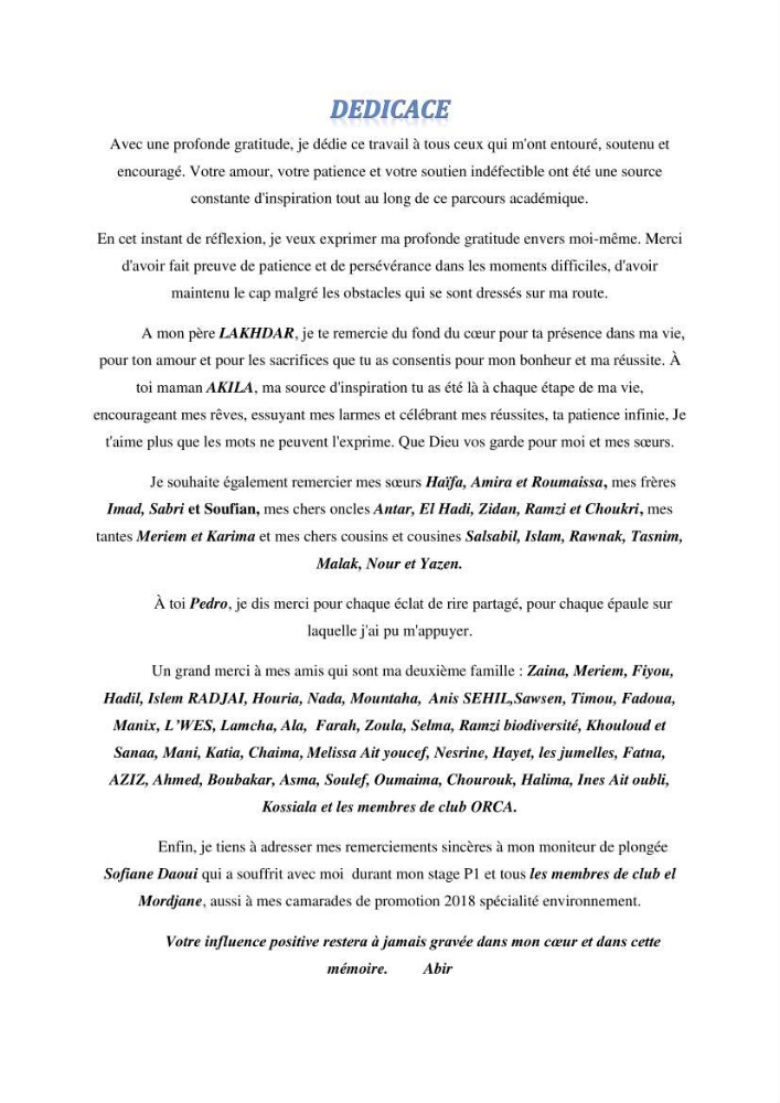 Les paramètres physico-chimique de l\'eau de mer et des sédiments au niveau de la plage El Bahdja dans la baie d\'El Djamila