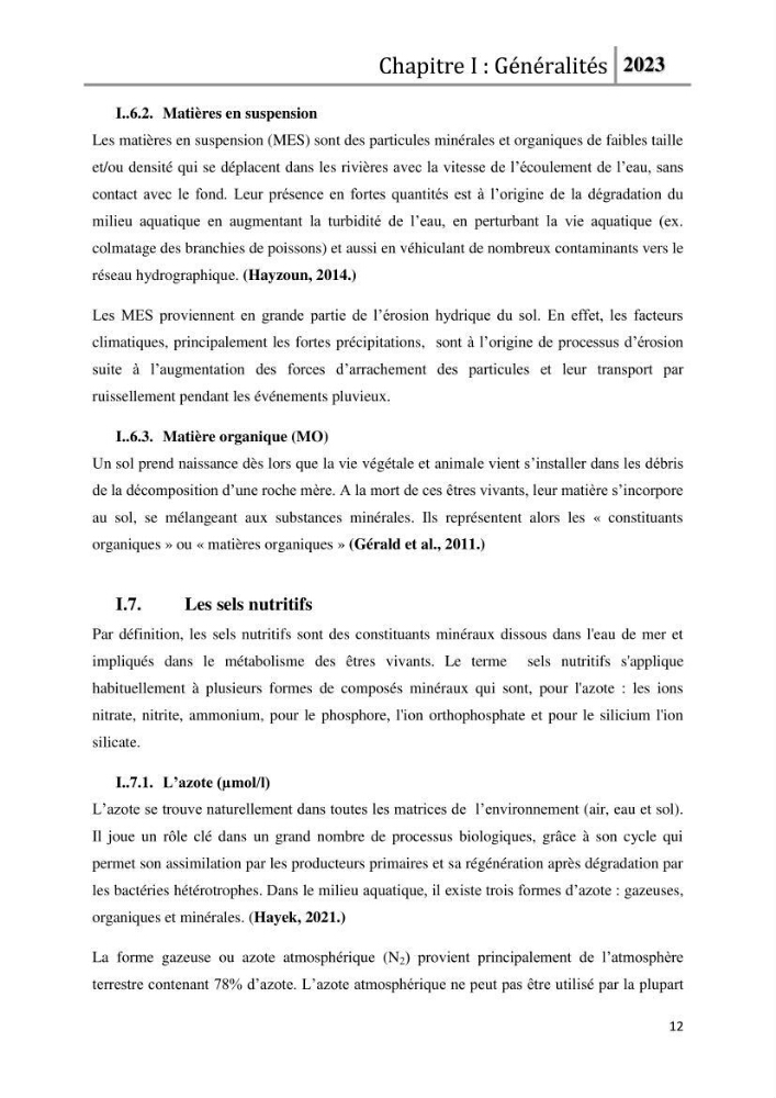 Les paramètres physico-chimique de l\'eau de mer et des sédiments au niveau de la plage El Bahdja dans la baie d\'El Djamila