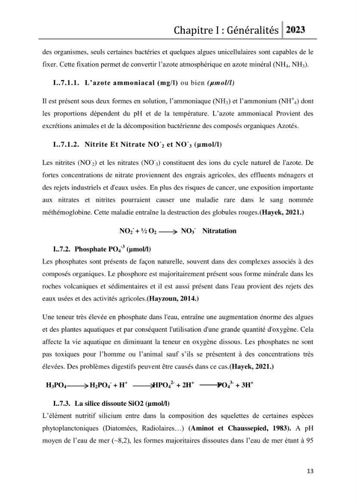 Les paramètres physico-chimique de l\'eau de mer et des sédiments au niveau de la plage El Bahdja dans la baie d\'El Djamila