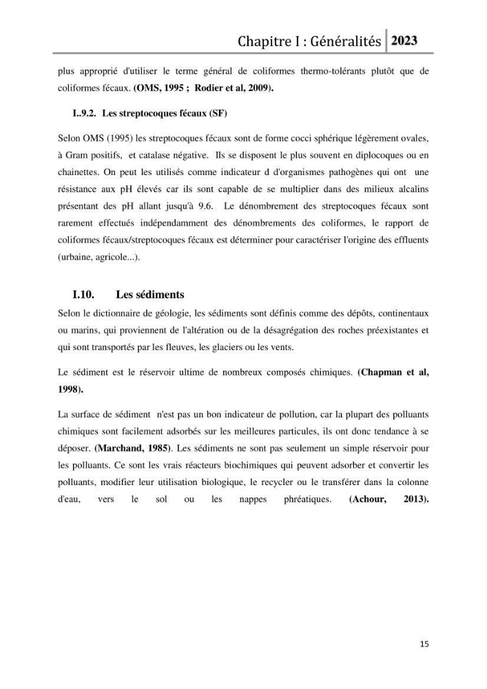 Les paramètres physico-chimique de l\'eau de mer et des sédiments au niveau de la plage El Bahdja dans la baie d\'El Djamila