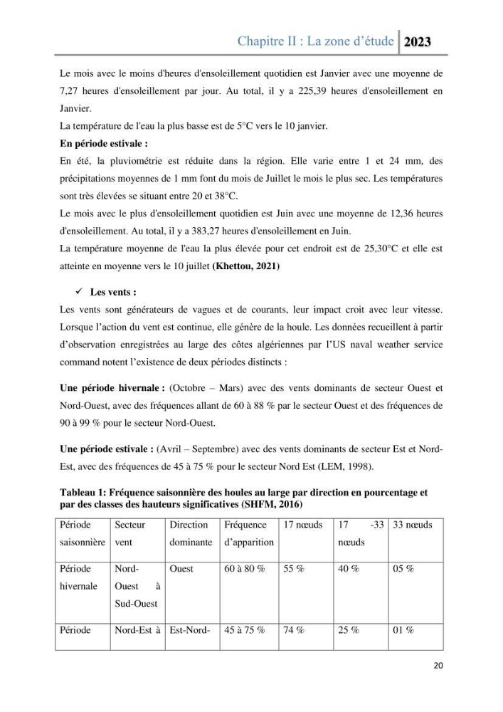 Les paramètres physico-chimique de l\'eau de mer et des sédiments au niveau de la plage El Bahdja dans la baie d\'El Djamila