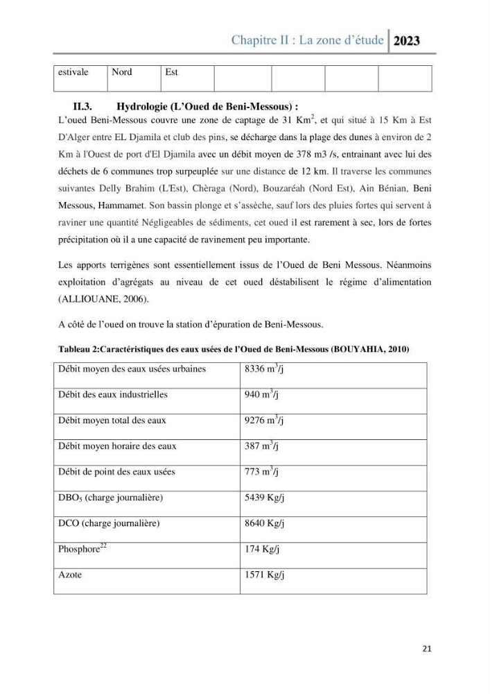 Les paramètres physico-chimique de l\'eau de mer et des sédiments au niveau de la plage El Bahdja dans la baie d\'El Djamila