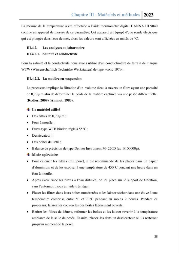 Les paramètres physico-chimique de l\'eau de mer et des sédiments au niveau de la plage El Bahdja dans la baie d\'El Djamila