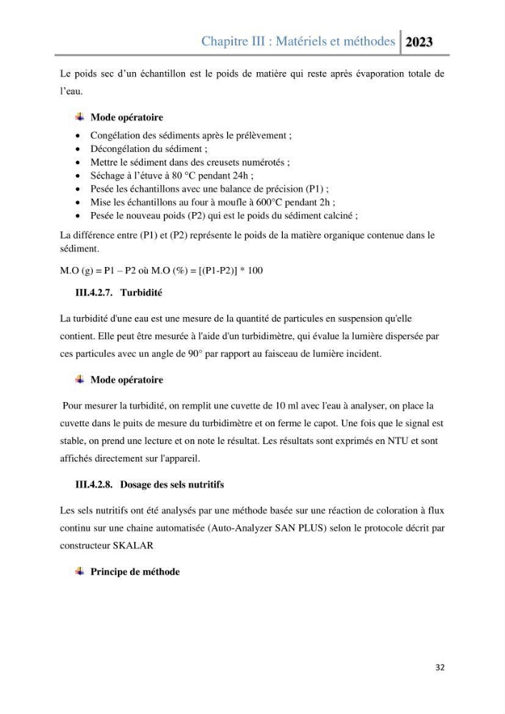Les paramètres physico-chimique de l\'eau de mer et des sédiments au niveau de la plage El Bahdja dans la baie d\'El Djamila