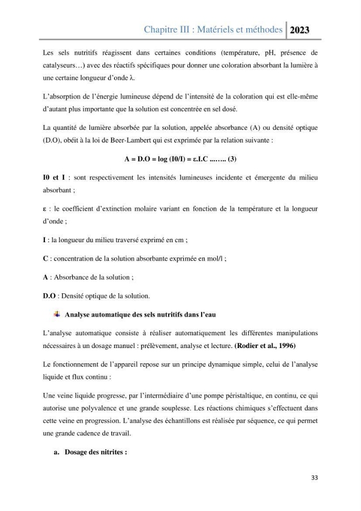 Les paramètres physico-chimique de l\'eau de mer et des sédiments au niveau de la plage El Bahdja dans la baie d\'El Djamila