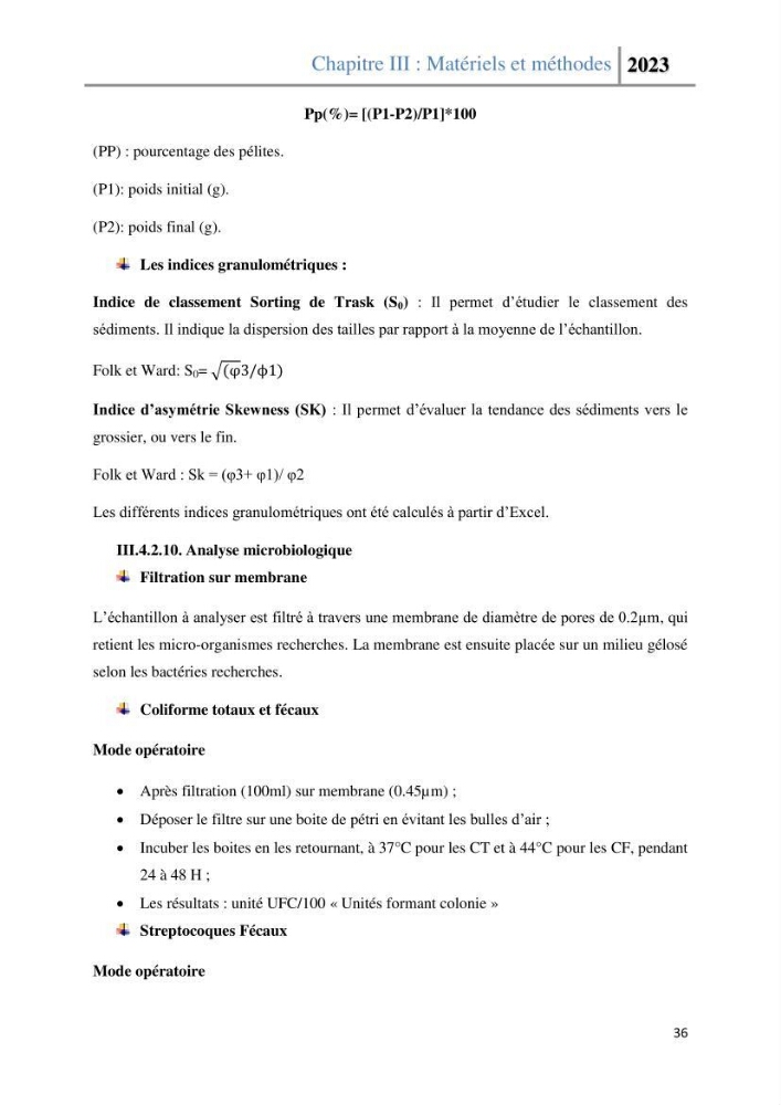 Les paramètres physico-chimique de l\'eau de mer et des sédiments au niveau de la plage El Bahdja dans la baie d\'El Djamila