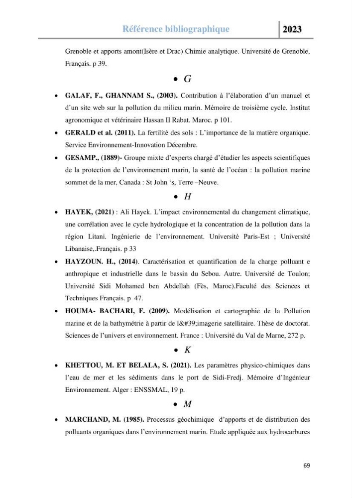 Les paramètres physico-chimique de l\'eau de mer et des sédiments au niveau de la plage El Bahdja dans la baie d\'El Djamila