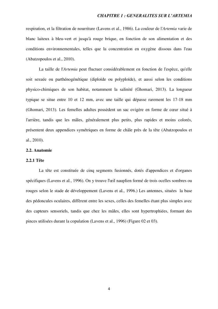 Elevage et reproduction de la population d\'Artémia du Lac El Bahira