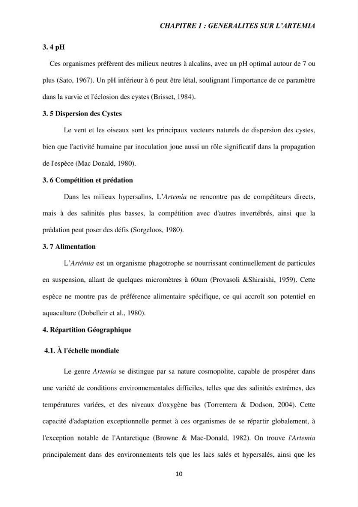 Elevage et reproduction de la population d\'Artémia du Lac El Bahira
