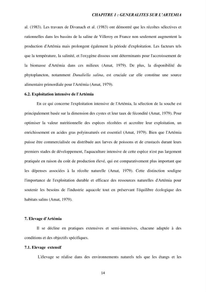 Elevage et reproduction de la population d\'Artémia du Lac El Bahira