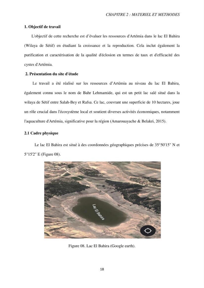 Elevage et reproduction de la population d\'Artémia du Lac El Bahira