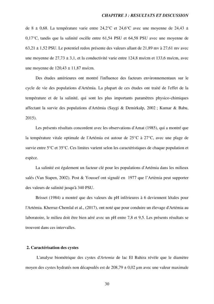 Elevage et reproduction de la population d\'Artémia du Lac El Bahira