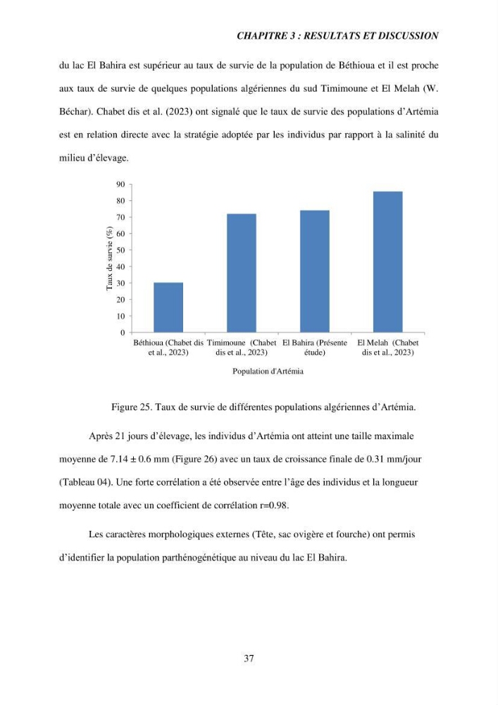 Elevage et reproduction de la population d\'Artémia du Lac El Bahira