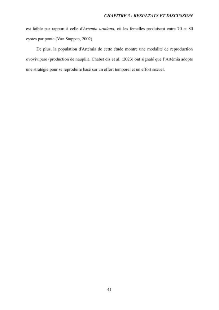Elevage et reproduction de la population d\'Artémia du Lac El Bahira