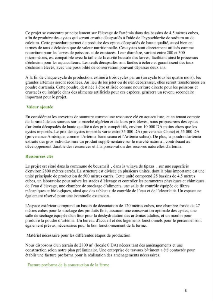 Elevage et reproduction de la population d\'Artémia du Lac El Bahira