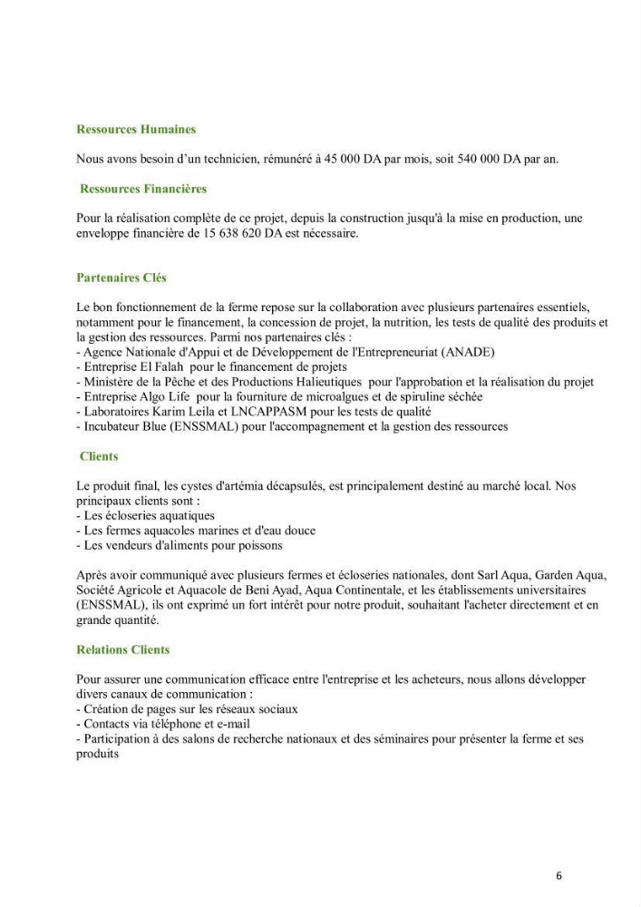 Elevage et reproduction de la population d\'Artémia du Lac El Bahira