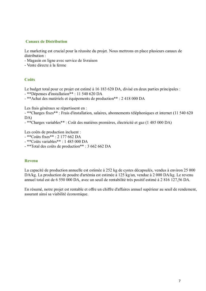 Elevage et reproduction de la population d\'Artémia du Lac El Bahira
