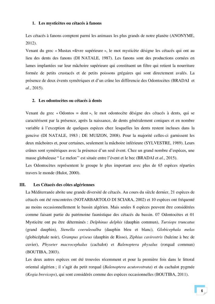 Bilan des échouages de cetacés dans le centre Algérien