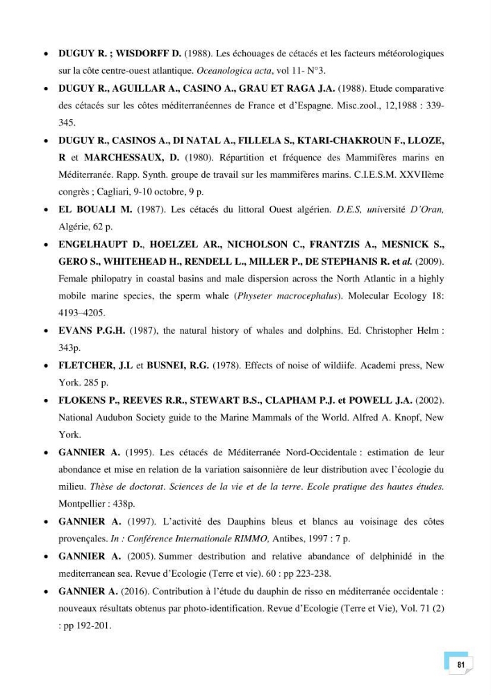 Bilan des échouages de cetacés dans le centre Algérien