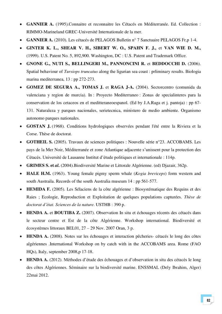 Bilan des échouages de cetacés dans le centre Algérien