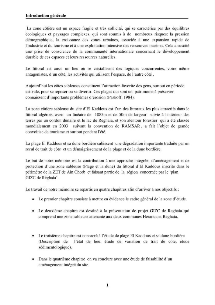 Approche intégrée d\'un littoral sableux spécifique dans le cadre du (Plan GIZC de Réghaia)