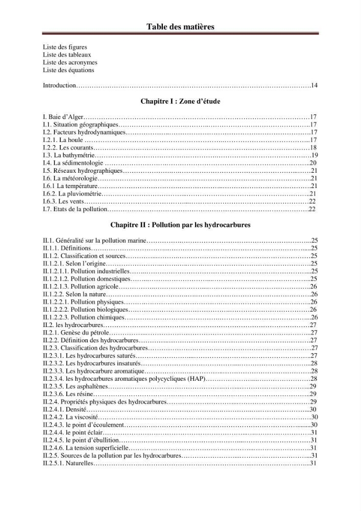Etude de la pollution par les hydrocarbures dans les eaux et les sédiments de la baie d\'Alger