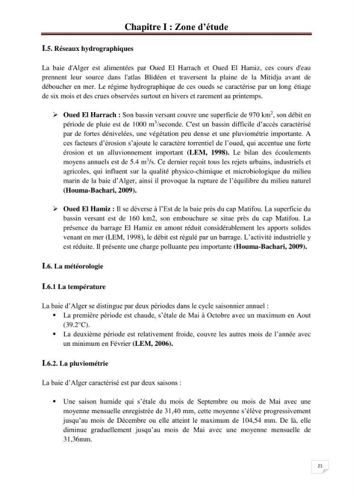 Etude de la pollution par les hydrocarbures dans les eaux et les sédiments de la baie d\'Alger