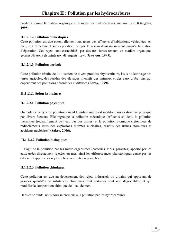 Etude de la pollution par les hydrocarbures dans les eaux et les sédiments de la baie d\'Alger