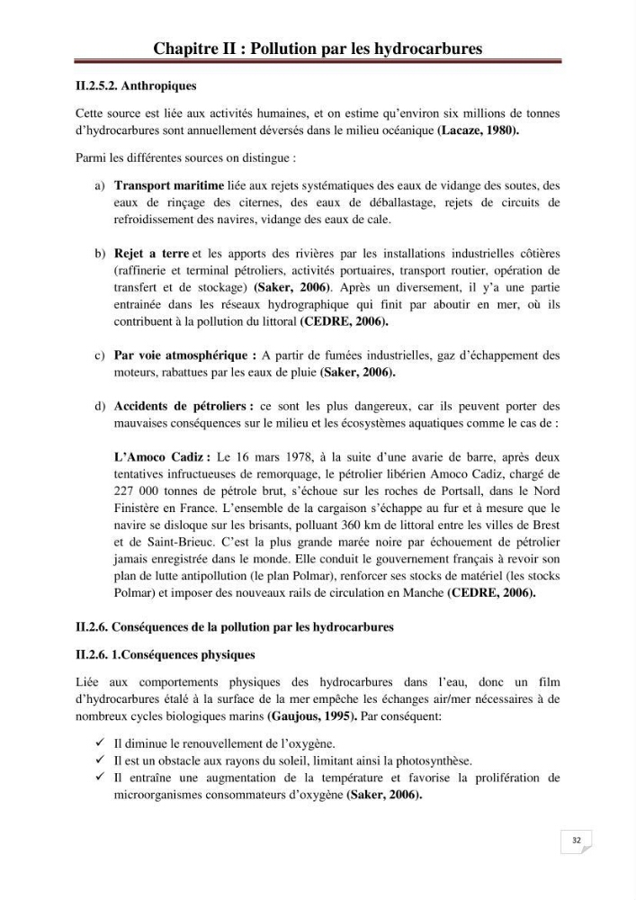 Etude de la pollution par les hydrocarbures dans les eaux et les sédiments de la baie d\'Alger