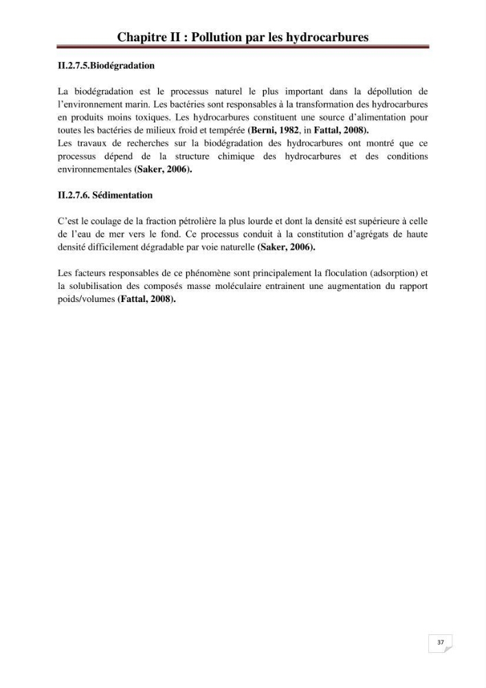 Etude de la pollution par les hydrocarbures dans les eaux et les sédiments de la baie d\'Alger