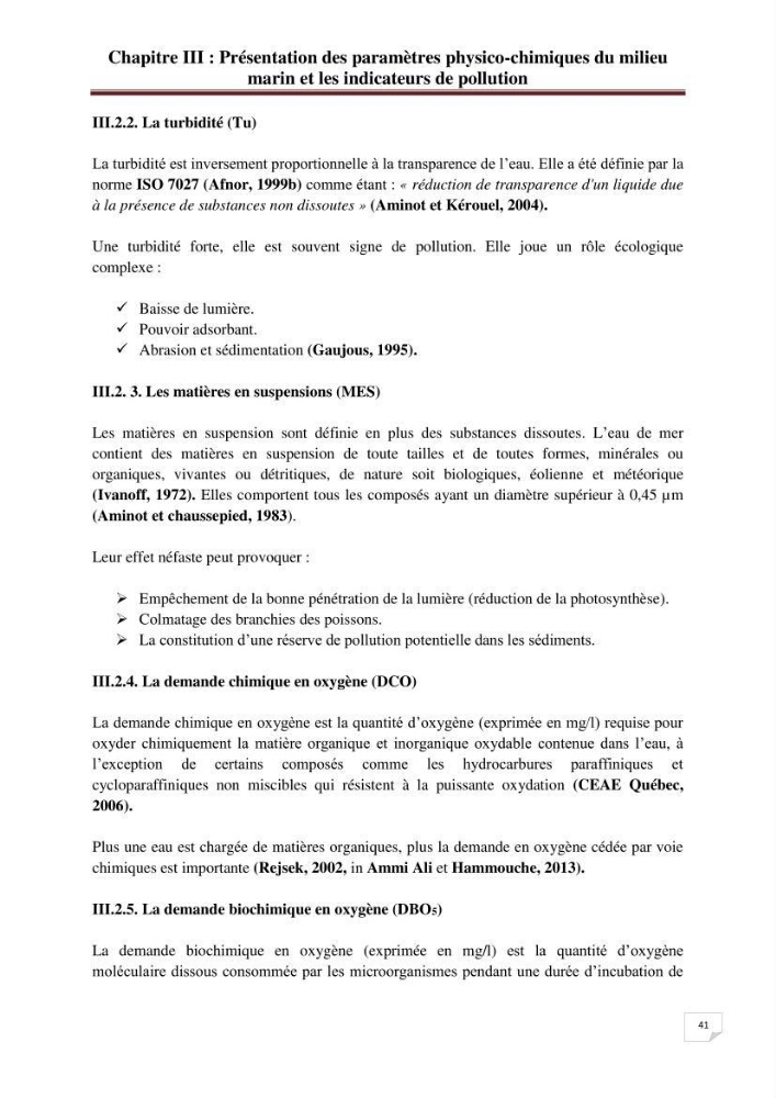Etude de la pollution par les hydrocarbures dans les eaux et les sédiments de la baie d\'Alger