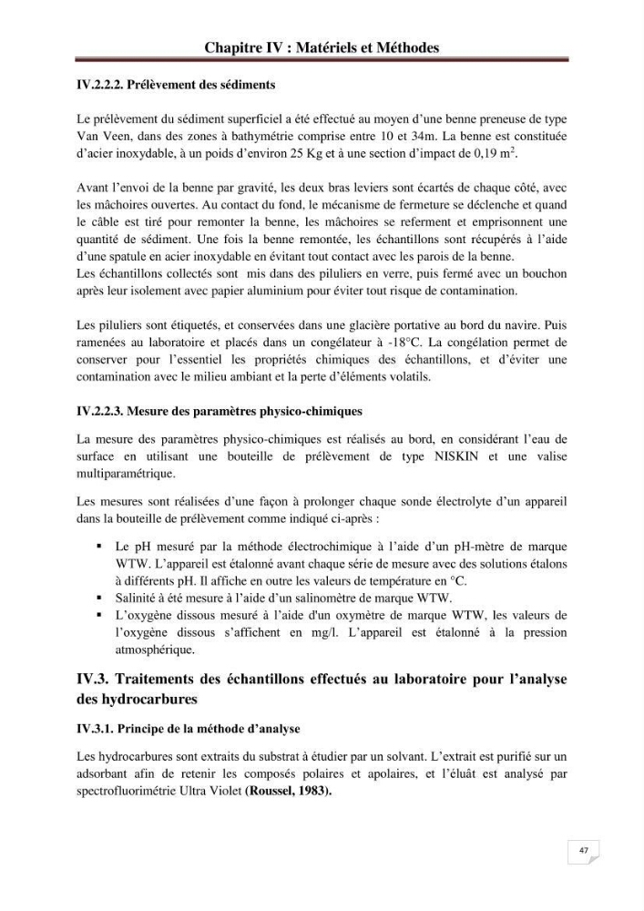 Etude de la pollution par les hydrocarbures dans les eaux et les sédiments de la baie d\'Alger