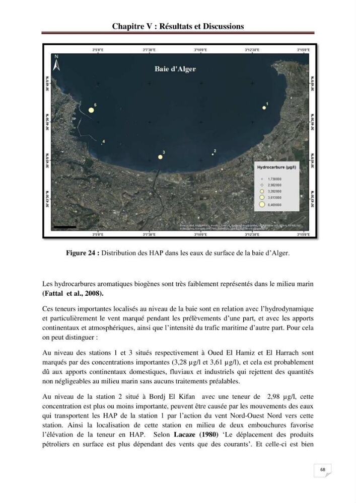 Etude de la pollution par les hydrocarbures dans les eaux et les sédiments de la baie d\'Alger