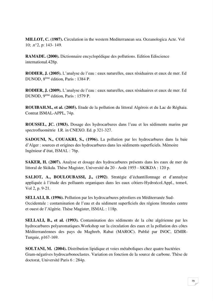 Etude de la pollution par les hydrocarbures dans les eaux et les sédiments de la baie d\'Alger